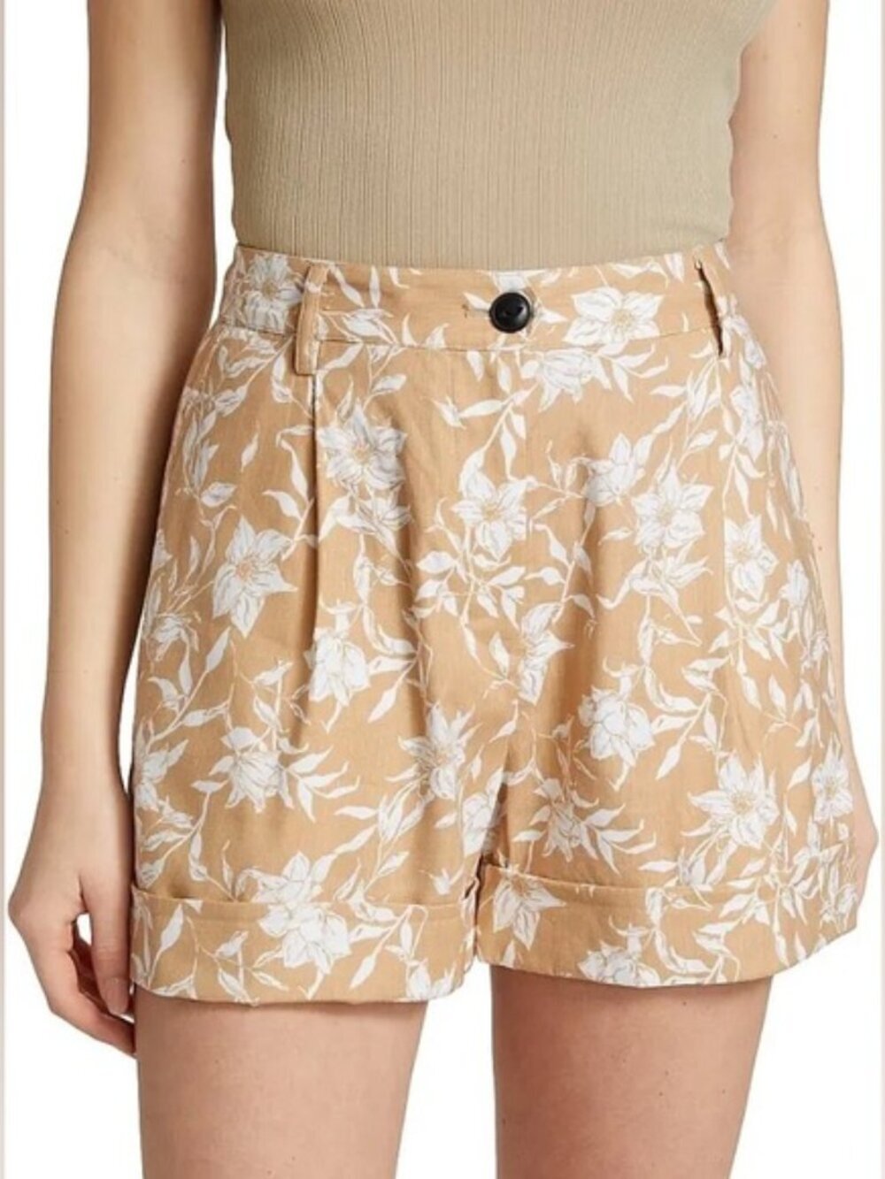 Rag & Bone Ivy Floral Linen Blend Shorts Size 4 Tan White EUC